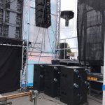 stage setup with covered 18 inch subwoofers