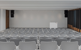 Auditorium with small linear array with flying subs